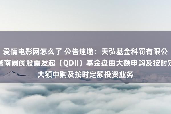 爱情电影网怎么了 公告速递：天弘基金科罚有限公司对于天弘越南阛阓股票发起（QDII）基金盘曲大额申购及按时定额投资业务
