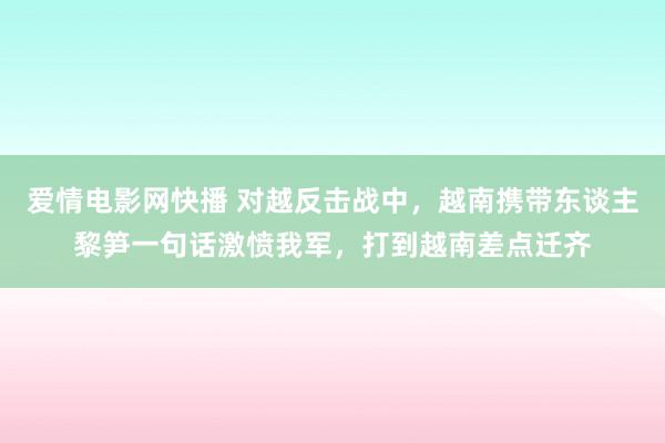 爱情电影网快播 对越反击战中，越南携带东谈主黎笋一句话激愤我军，打到越南差点迁齐
