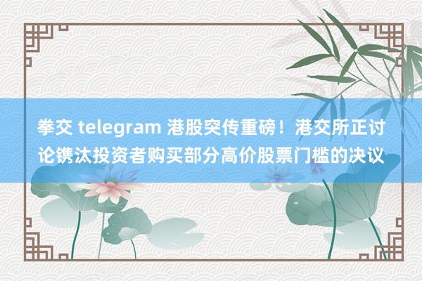 拳交 telegram 港股突传重磅！港交所正讨论镌汰投资者购买部分高价股票门槛的决议