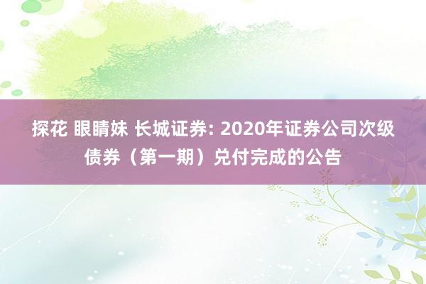 探花 眼睛妹 长城证券: 2020年证券公司次级债券(第一期)兑付完成的公告