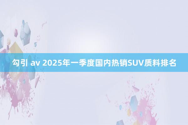 勾引 av 2025年一季度国内热销SUV质料排名